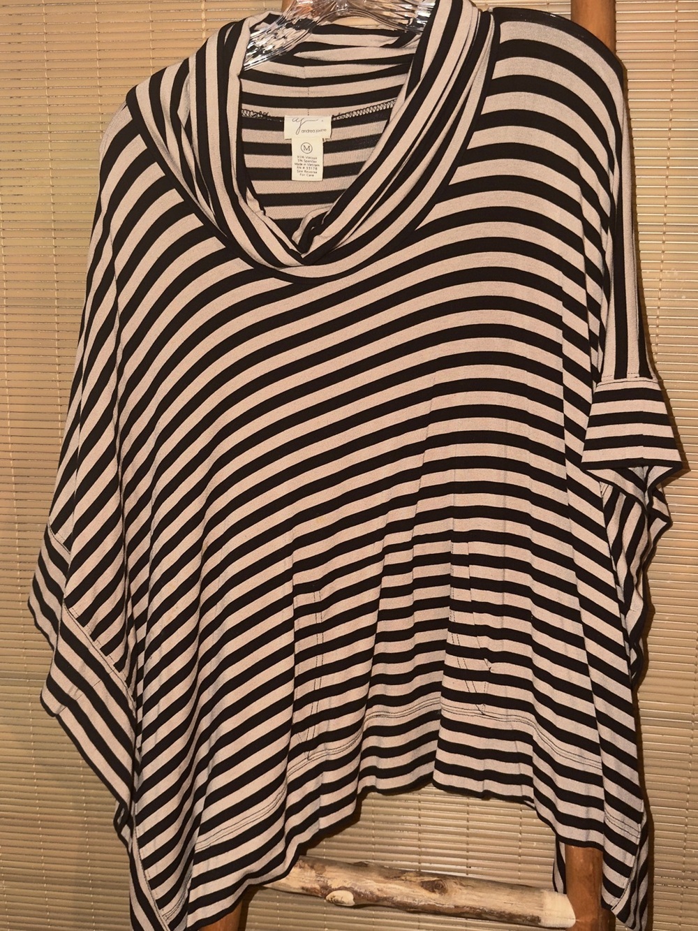 Andrea Jovine Black & Cream Striped Cowl Neck Tunic